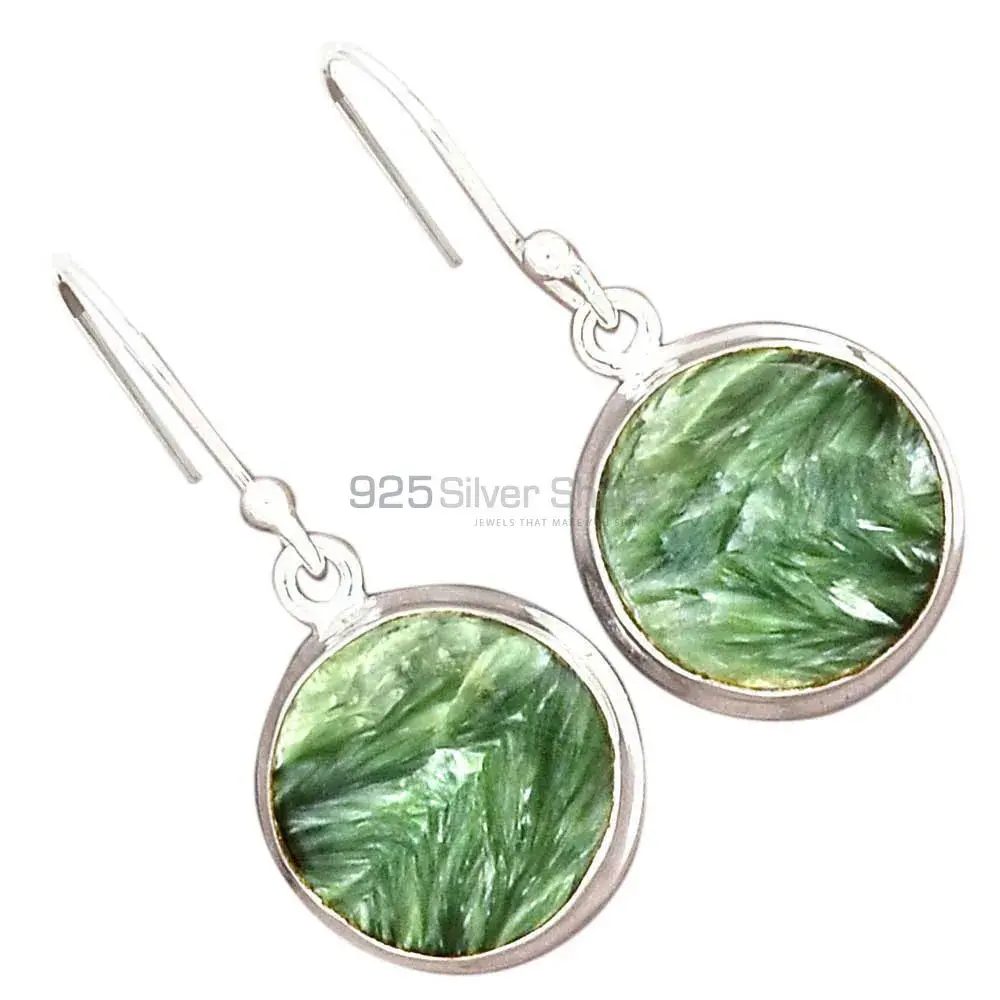 Semi Precious Seraphinite Gemstone Earrings In 925 Sterling Silver 925SE2577_4