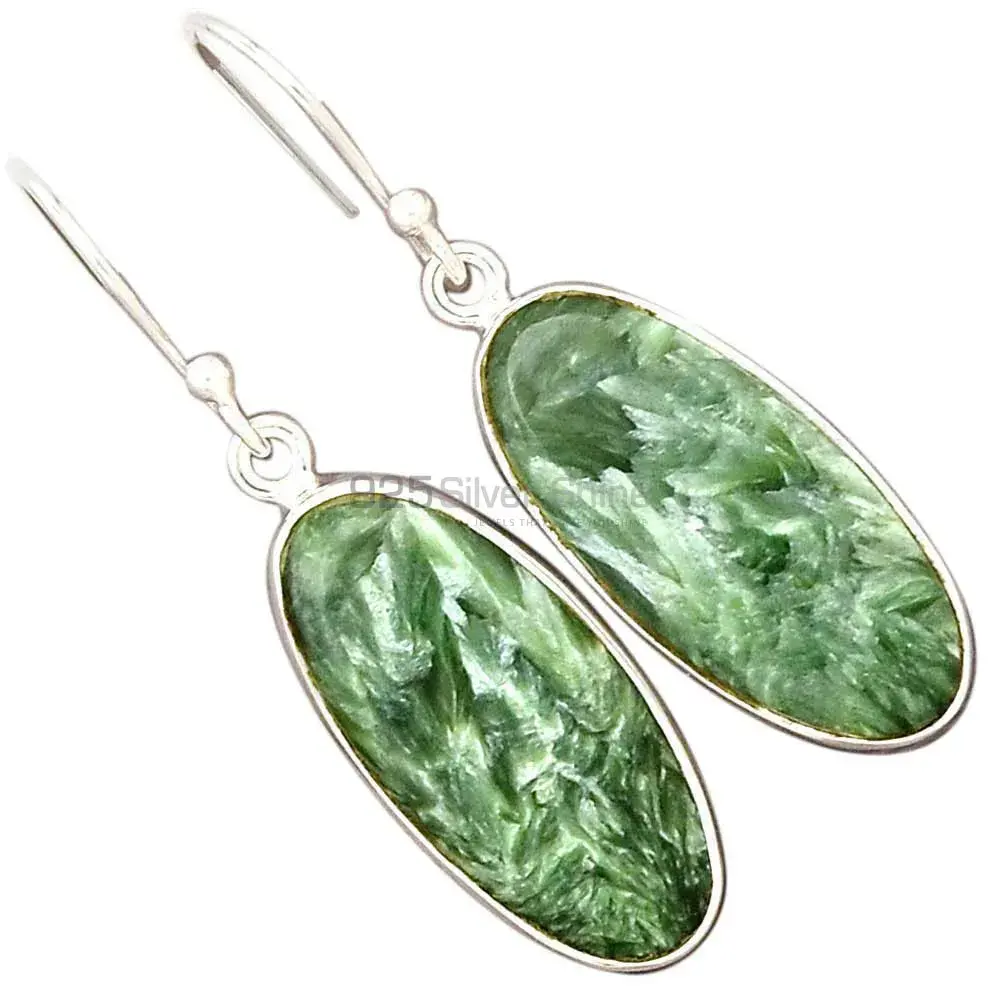 Semi Precious Seraphinite Gemstone Earrings In 925 Sterling Silver 925SE2577_5