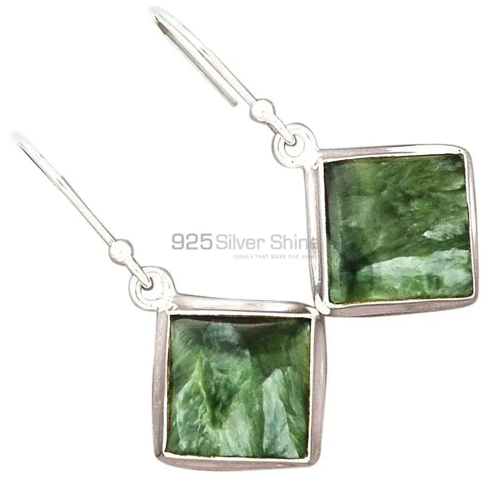Semi Precious Seraphinite Gemstone Earrings In 925 Sterling Silver 925SE2577_4