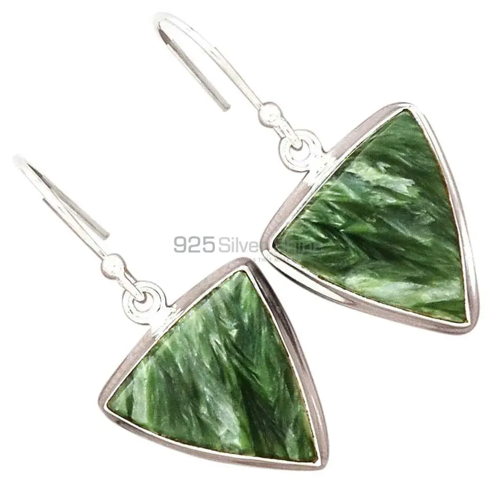 Semi Precious Seraphinite Gemstone Earrings In 925 Sterling Silver 925SE2577_5