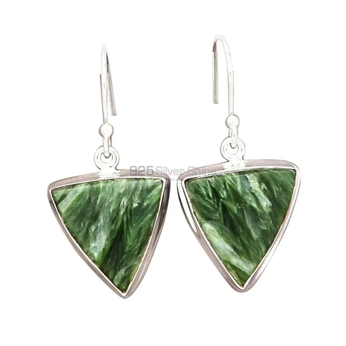 Semi Precious Seraphinite Gemstone Earrings In 925 Sterling Silver 925SE2577_6