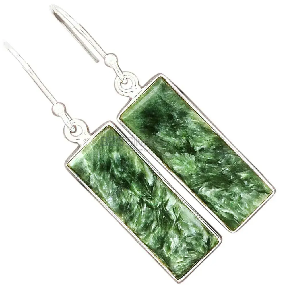 Semi Precious Seraphinite Gemstone Earrings In 925 Sterling Silver 925SE2577_7