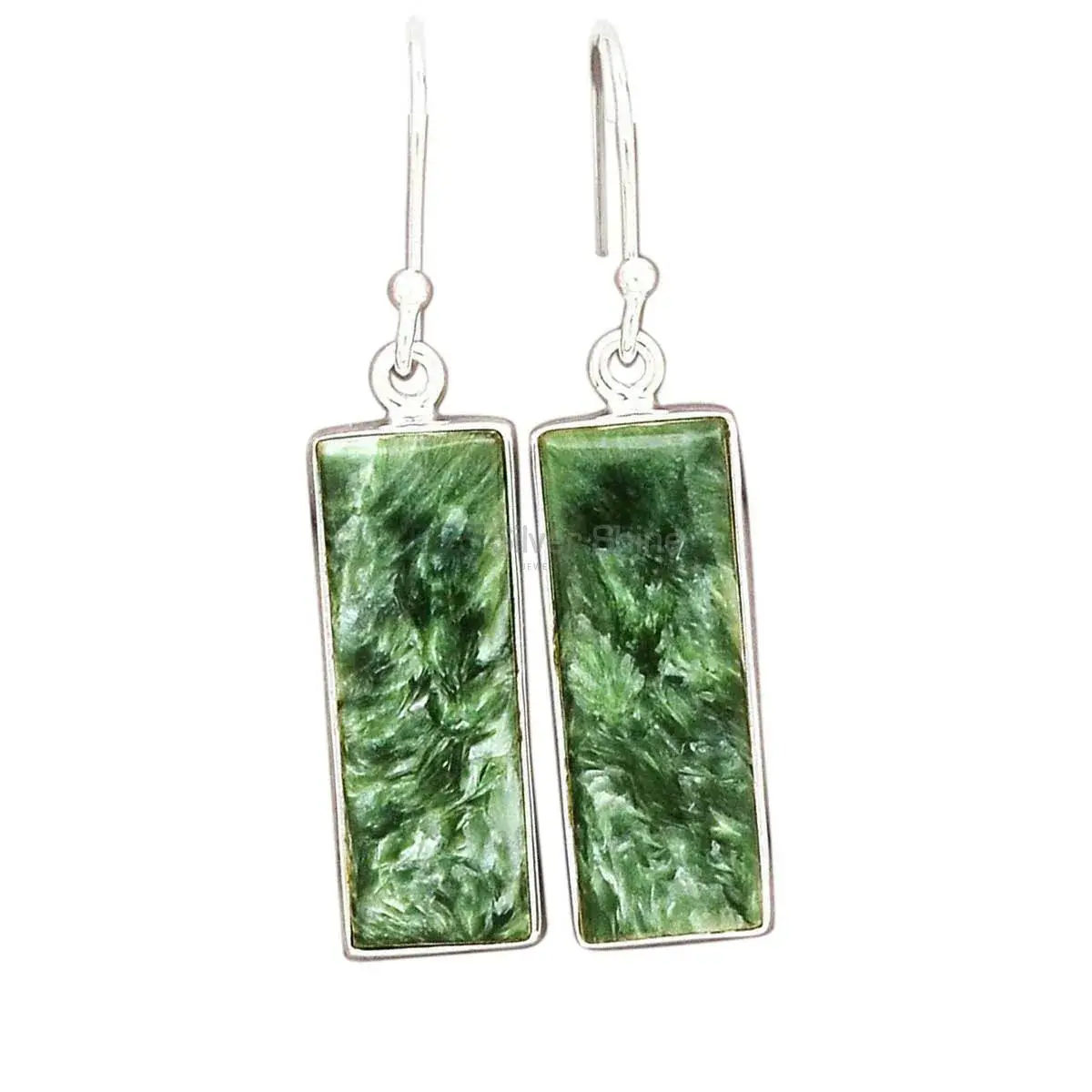 Semi Precious Seraphinite Gemstone Earrings In 925 Sterling Silver 925SE2577_8