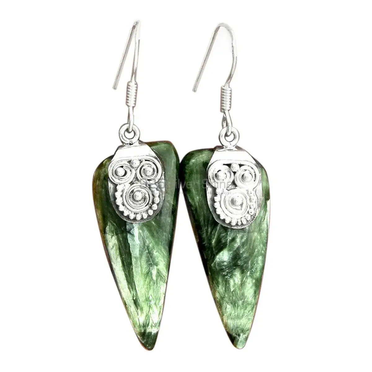 Semi Precious Seraphinite Gemstone Earrings Manufacturer In 925 Sterling Silver Jewelry 925SE2531