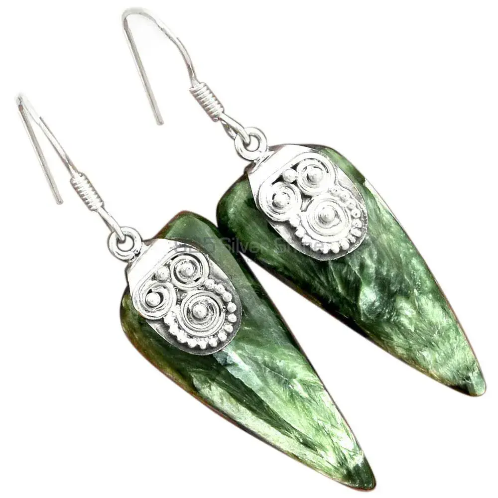 Semi Precious Seraphinite Gemstone Earrings In 925 Sterling Silver Jewelry 925SE2531_1