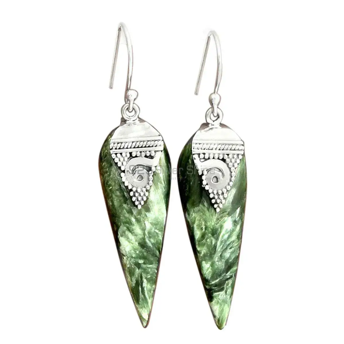 Semi Precious Seraphinite Gemstone Earrings Wholesaler In 925 Sterling Silver Jewelry 925SE2522