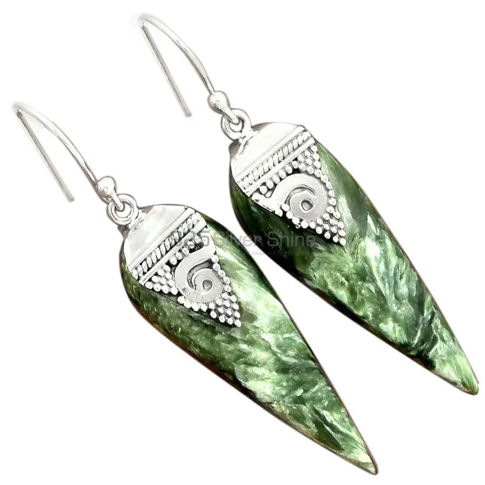 Semi Precious Seraphinite Gemstone Earrings Wholesaler In 925 Sterling Silver Jewelry 925SE2522_0