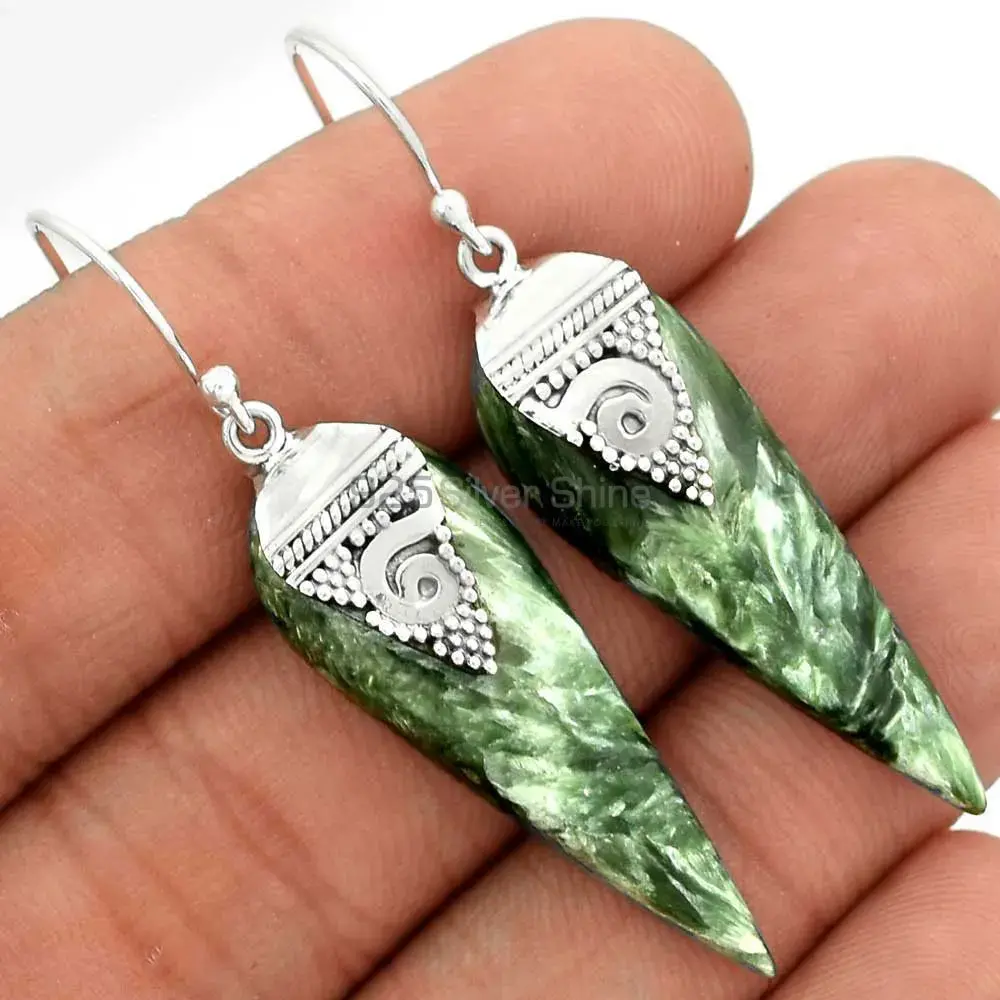 Semi Precious Seraphinite Gemstone Earrings Wholesaler In 925 Sterling Silver Jewelry 925SE2522_1