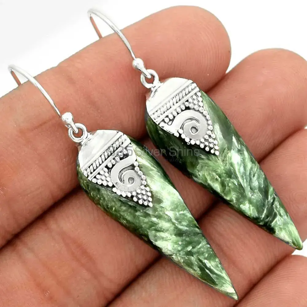 Semi Precious Seraphinite Gemstone Earrings In 925 Sterling Silver Jewelry 925SE2522_2