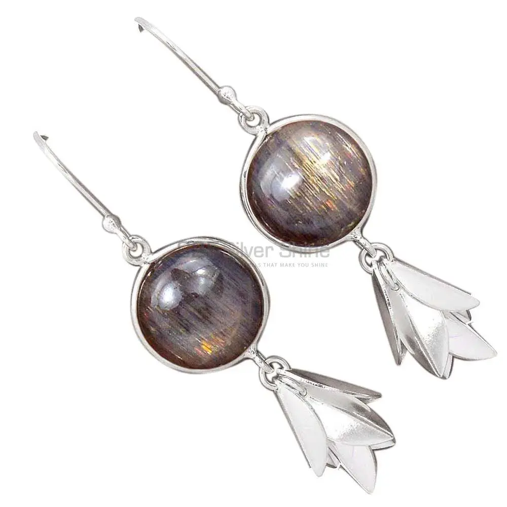 Semi Precious Silver Sheen Gemstone Earrings In Solid 925 Silver 925SE3056_1