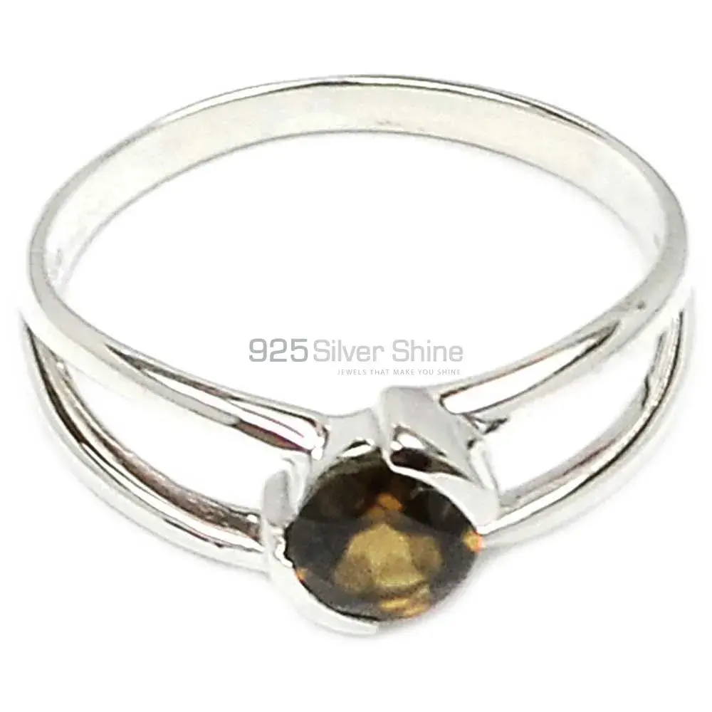 Semi Precious Smoky Quartz Gemstone Designer Ring In Sterling Silver 925SR084-1