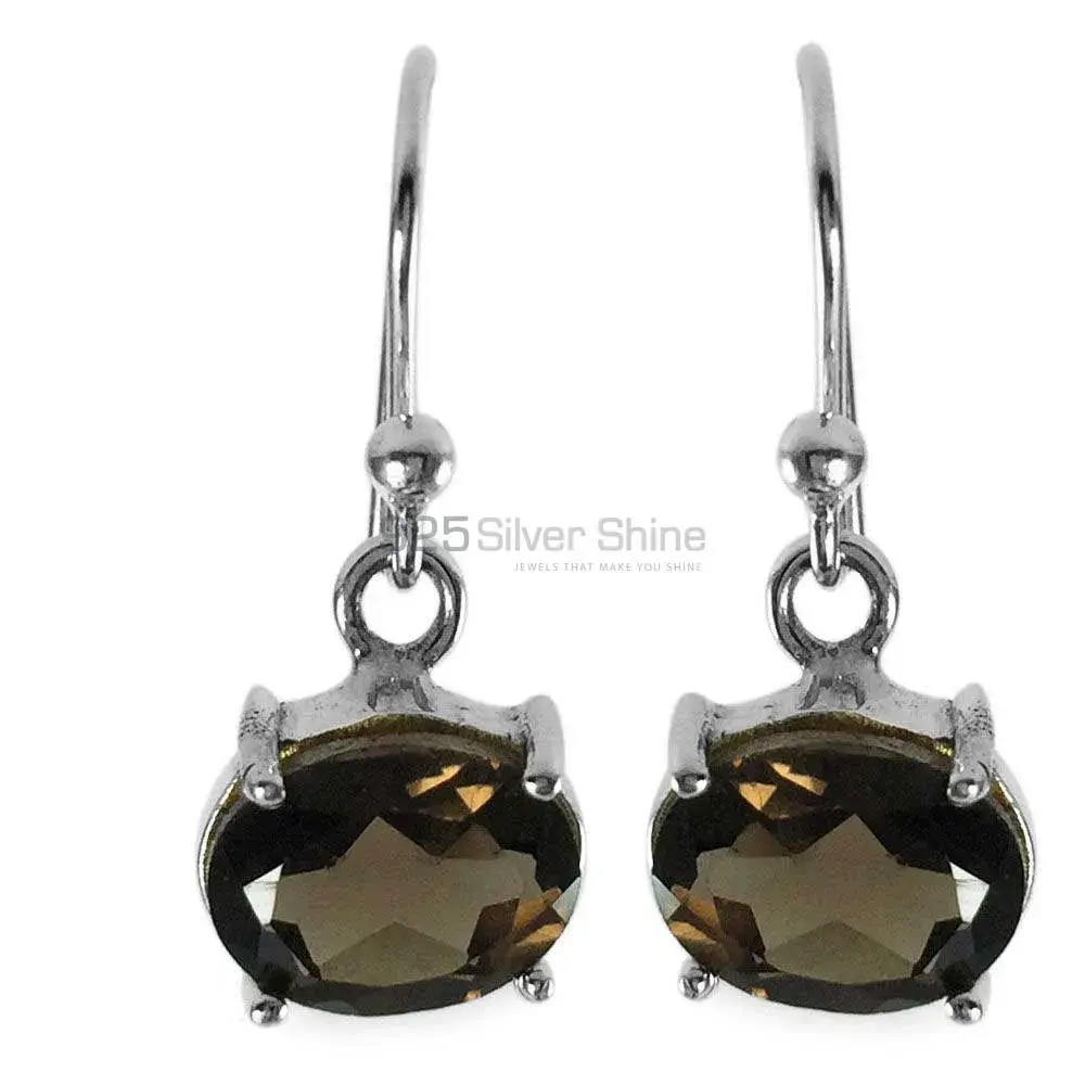 Semi Precious Smoky Quartz Gemstone Earrings Exporters In 925 Sterling Silver Jewelry 925SE1357