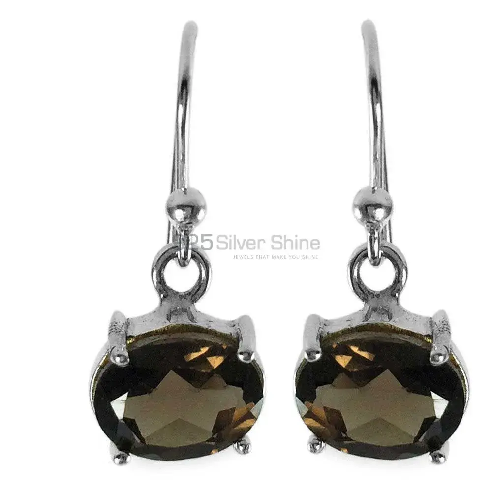 Semi Precious Smoky Quartz Gemstone Earrings In 925 Sterling Silver Jewelry 925SE1357_0