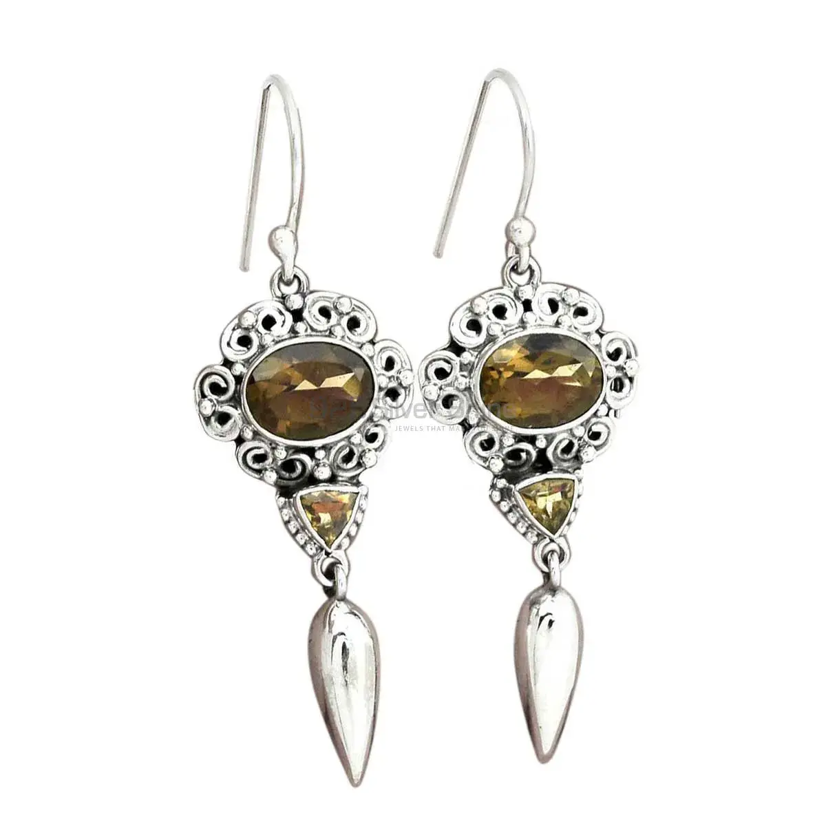 Semi Precious Smoky Quartz Gemstone Earrings In 925 Sterling Silver Jewelry 925SE2449