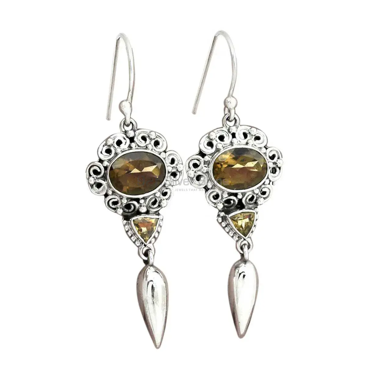 Semi Precious Smoky Quartz Gemstone Earrings In 925 Sterling Silver Jewelry 925SE2449_0