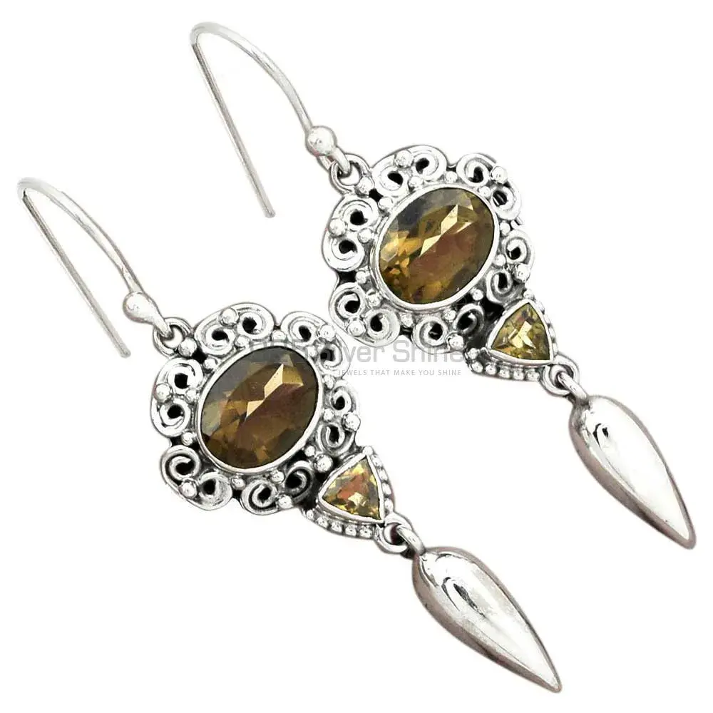 Semi Precious Smoky Quartz Gemstone Earrings In 925 Sterling Silver Jewelry 925SE2449_1