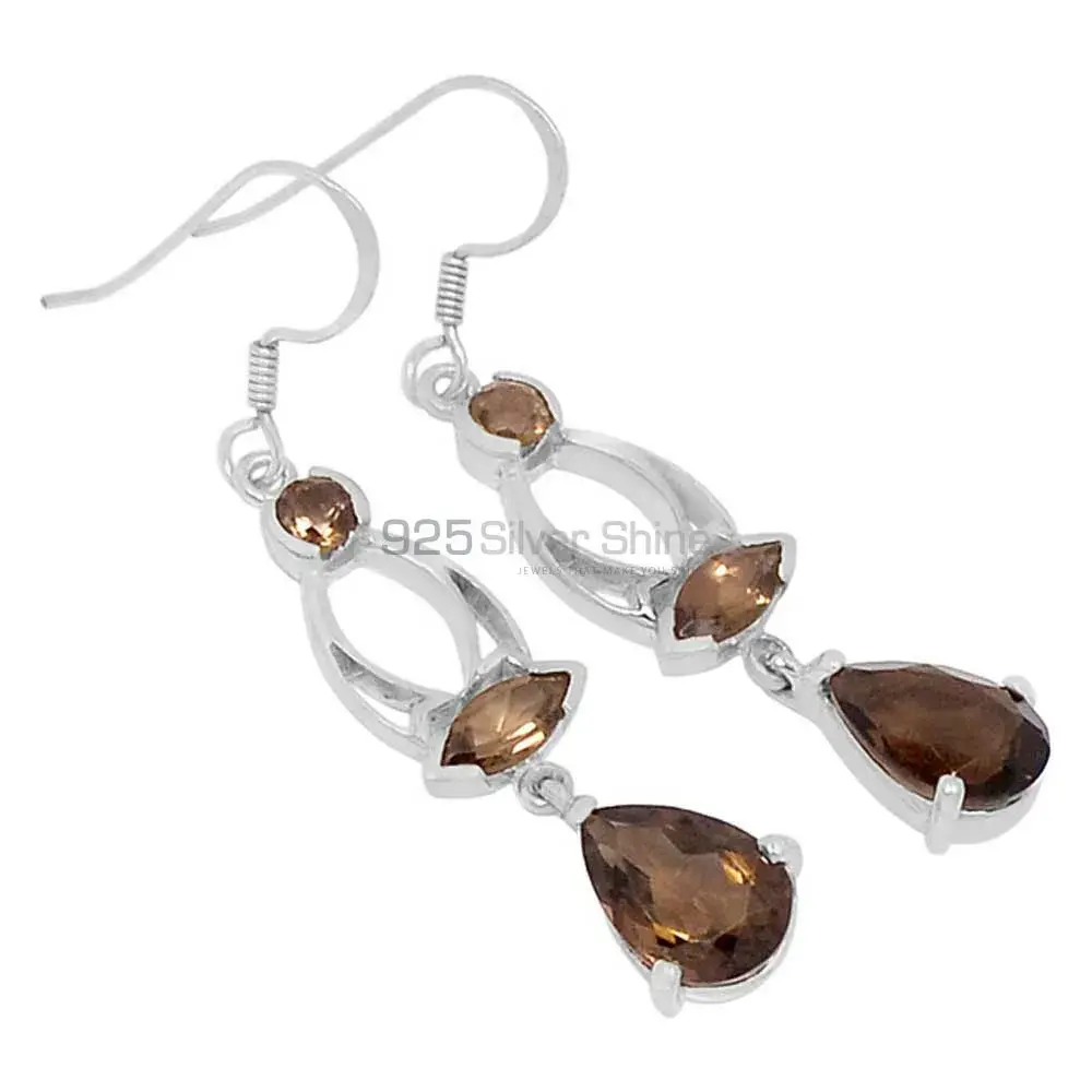 Semi Precious Smoky Quartz Gemstone Earrings Manufacturer In 925 Sterling Silver Jewelry 925SE579
