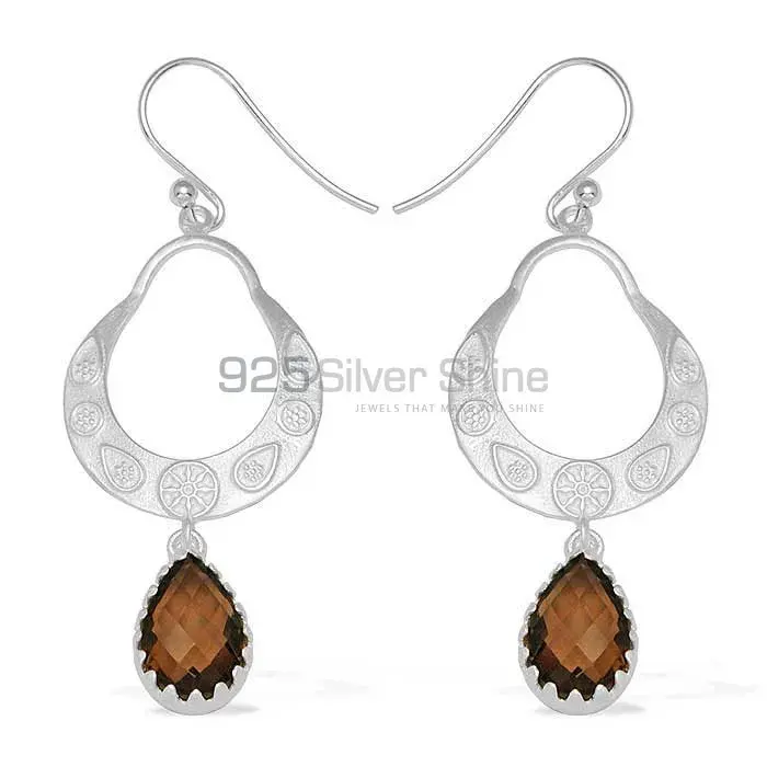 Semi Precious Smoky Quartz Gemstone Earrings Manufacturer In 925 Sterling Silver Jewelry 925SE737