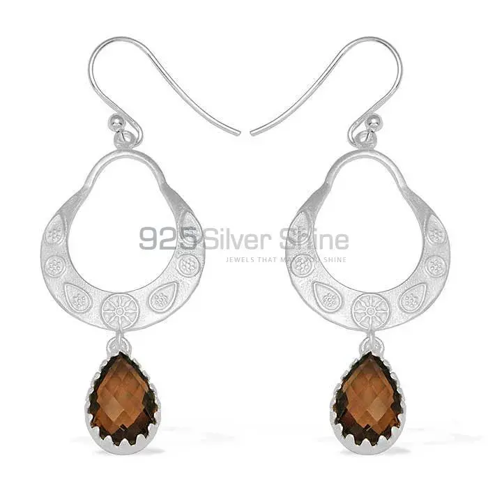 Semi Precious Smoky Quartz Gemstone Earrings In 925 Sterling Silver Jewelry 925SE737_0