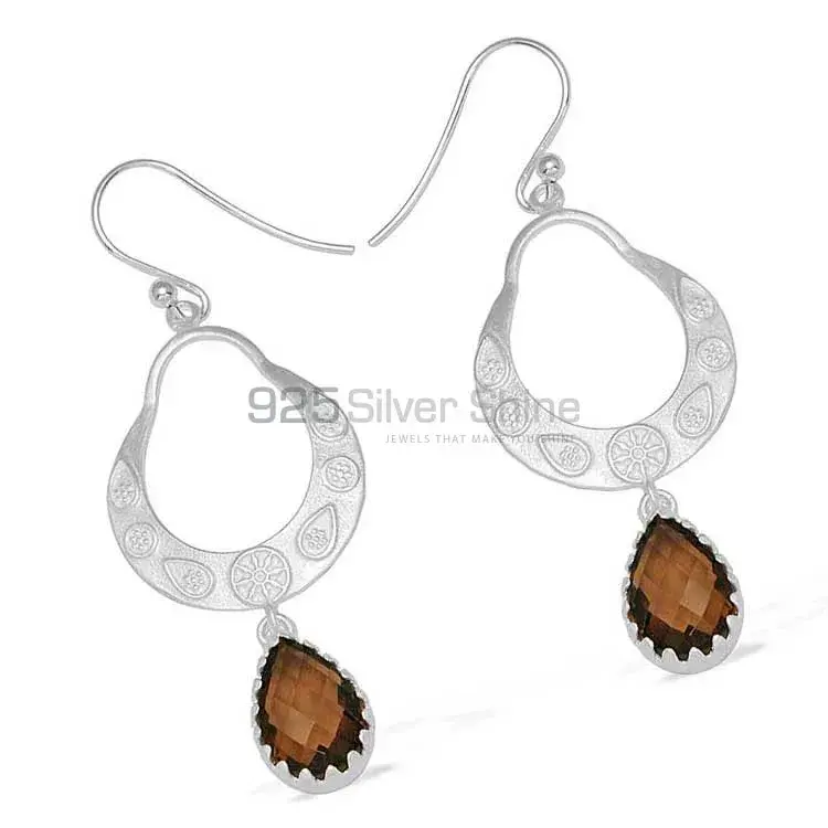 Semi Precious Smoky Quartz Gemstone Earrings Manufacturer In 925 Sterling Silver Jewelry 925SE737_0