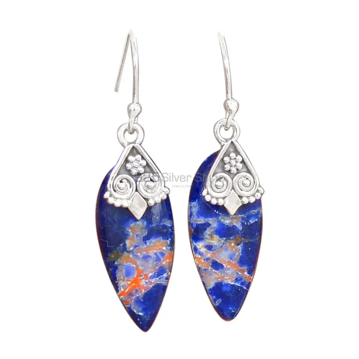 Semi Precious Sodalite Gemstone Earrings In Solid 925 Silver 925SE2977_0
