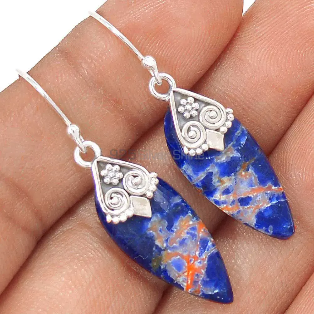 Semi Precious Sodalite Gemstone Earrings In Solid 925 Silver 925SE2977_0