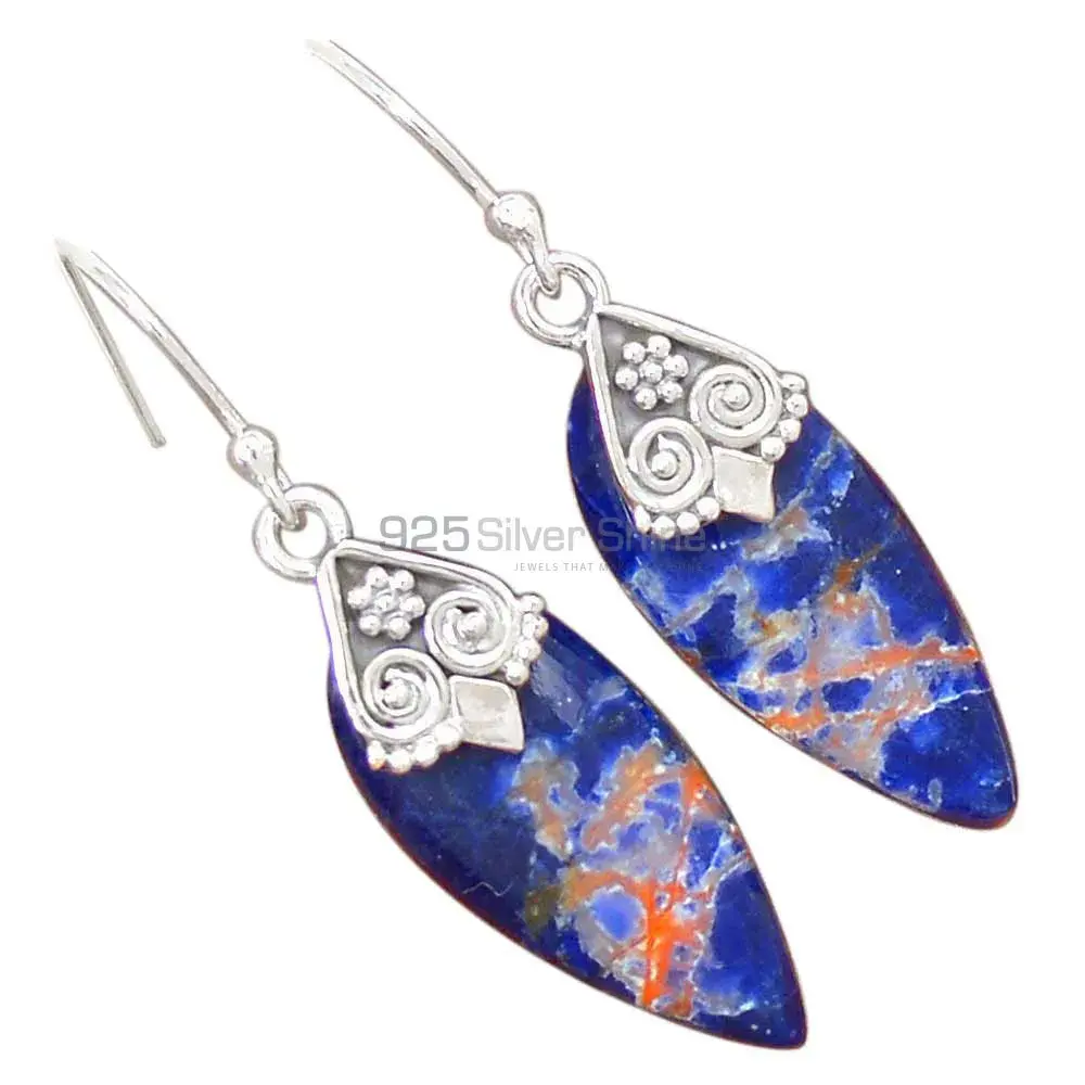 Semi Precious Sodalite Gemstone Earrings In Solid 925 Silver 925SE2977_1