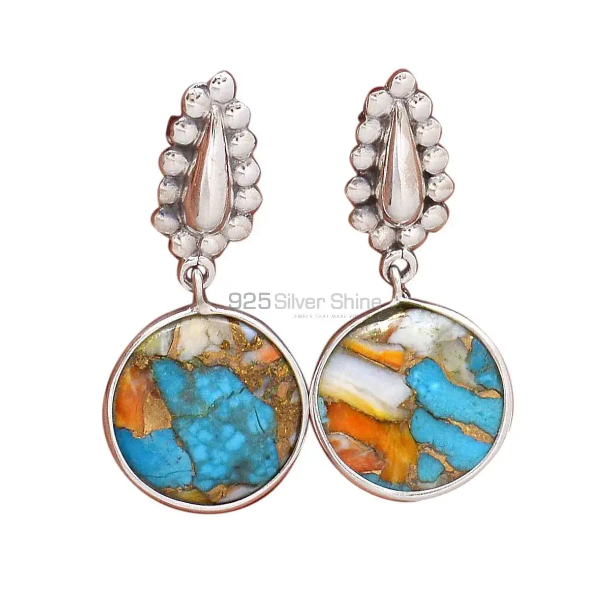 Semi Precious Turquoise Gemstone Earrings In 925 Sterling Silver 925SE2182