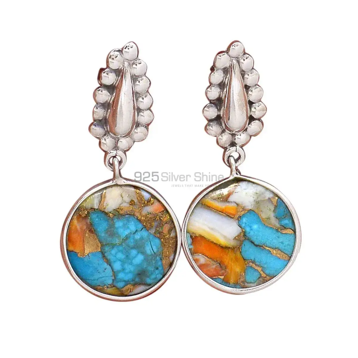 Semi Precious Oyester Turquoise Gemstone Earrings In 925 Sterling Silver 925SE2182_0
