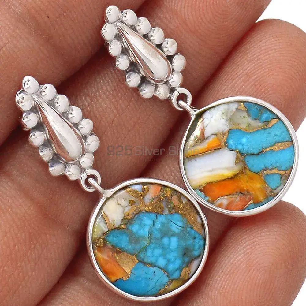 Semi Precious Oyester Turquoise Gemstone Earrings In 925 Sterling Silver 925SE2182_1