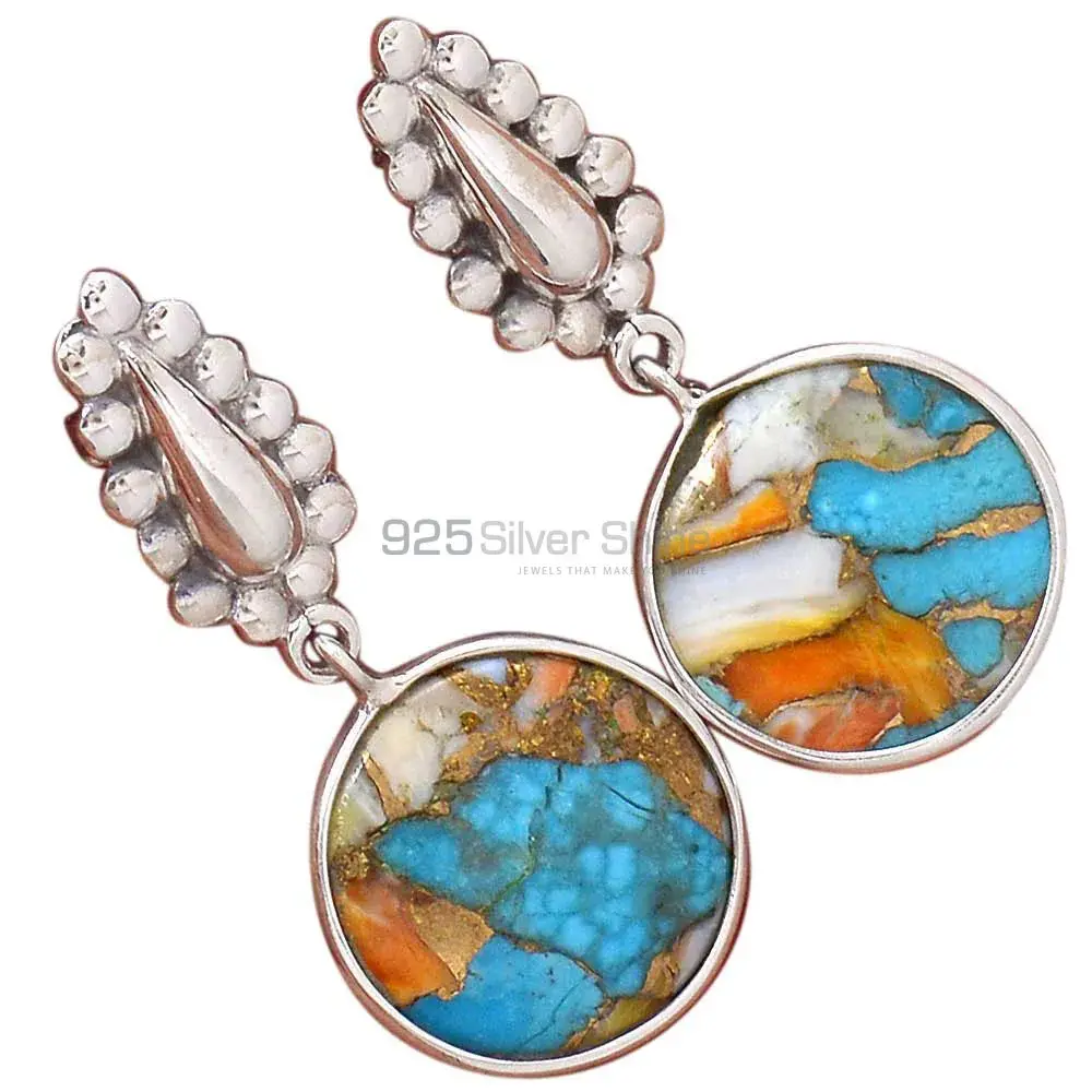 Semi Precious Oyester Turquoise Gemstone Earrings In 925 Sterling Silver 925SE2182_2