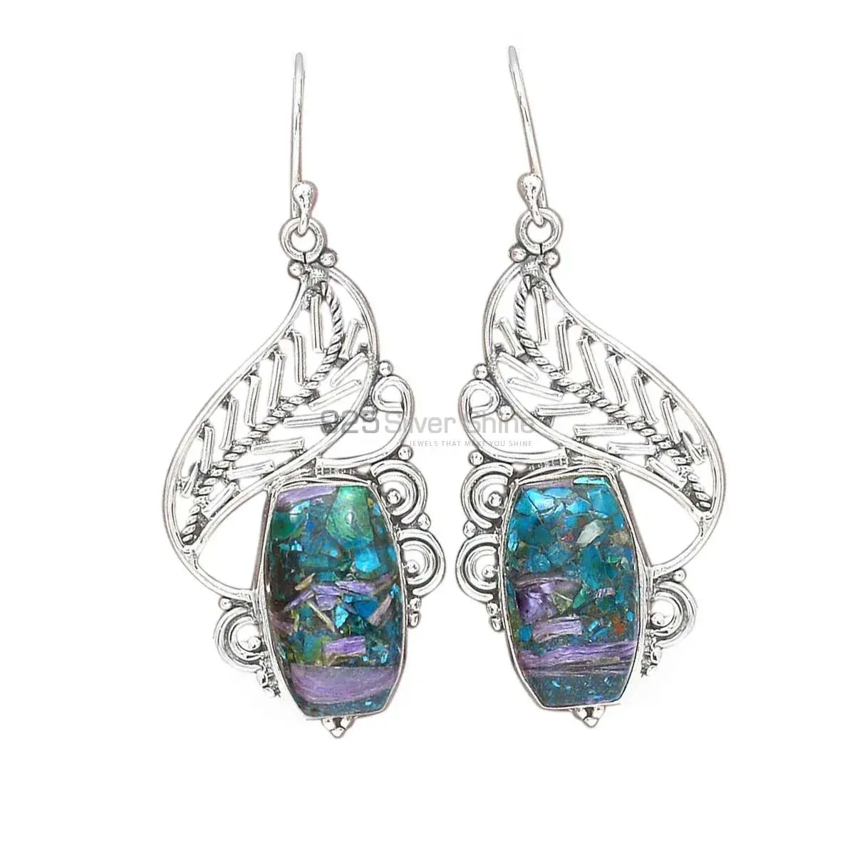 Semi Precious Turquoise Gemstone Earrings In 925 Sterling Silver 925SE2974_0