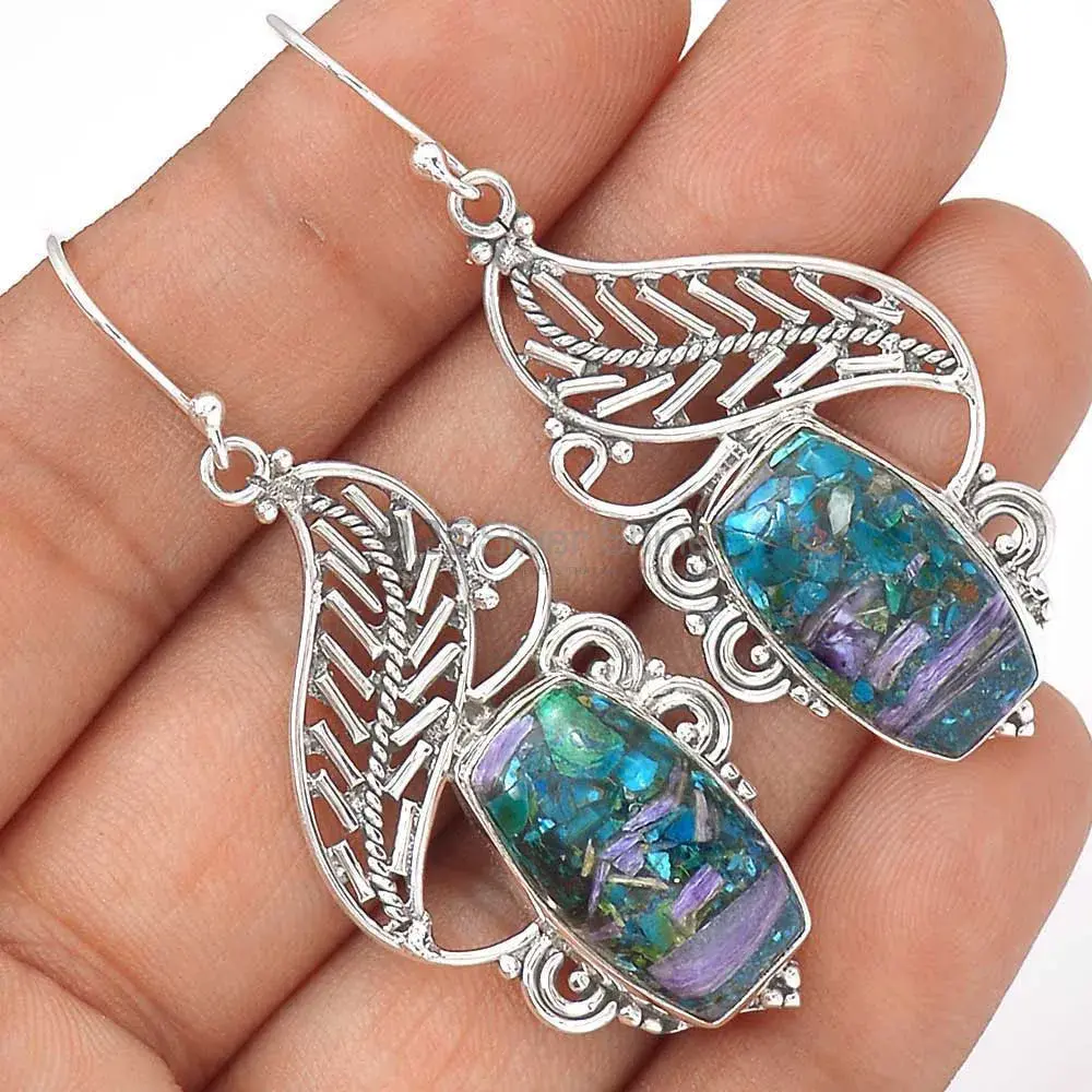 Semi Precious Turquoise Gemstone Earrings In 925 Sterling Silver 925SE2974_1