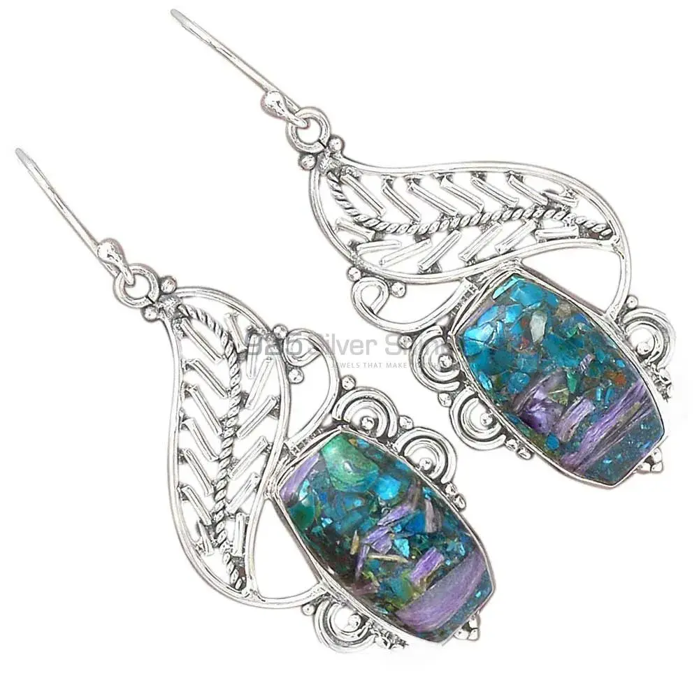 Semi Precious Turquoise Gemstone Earrings In 925 Sterling Silver 925SE2974_1