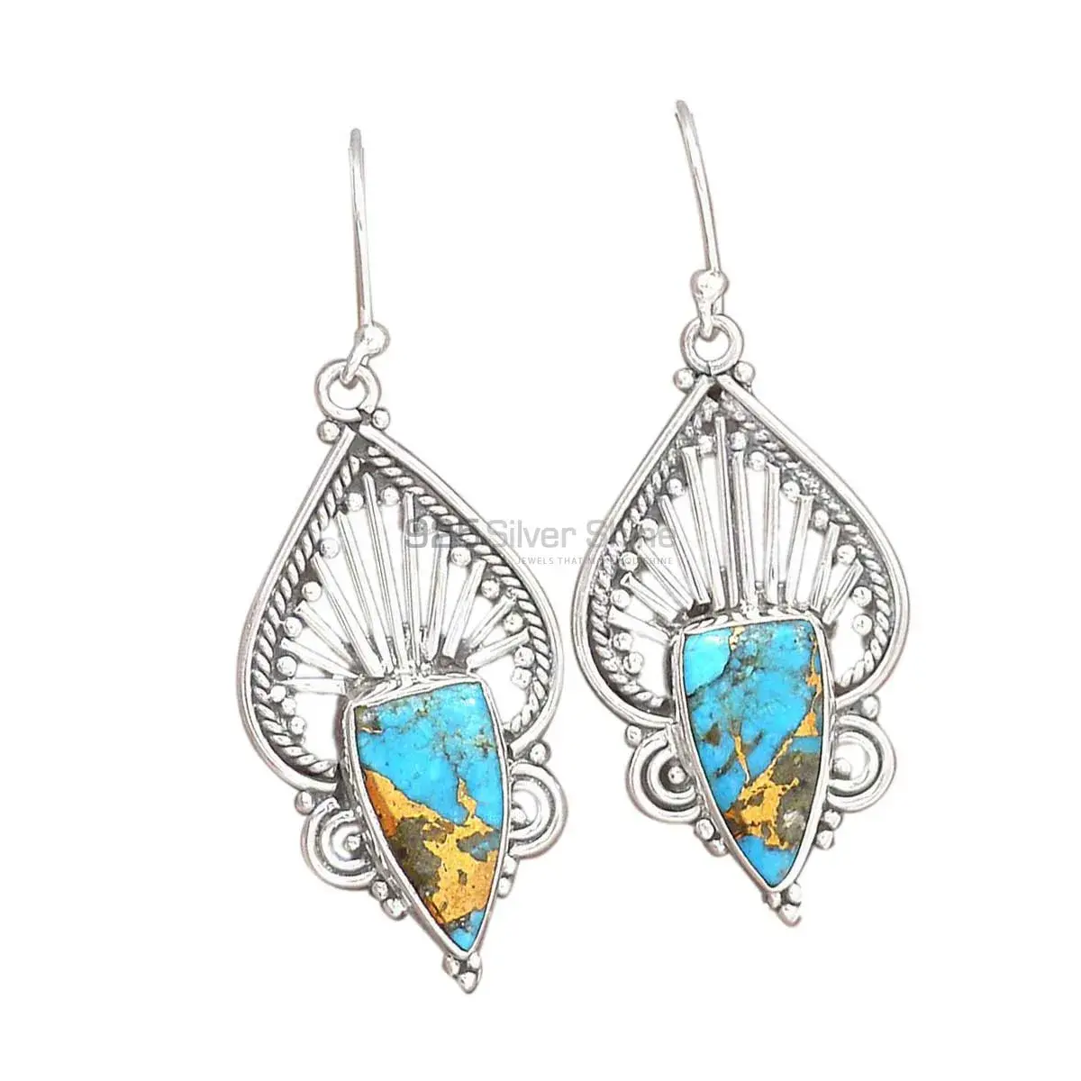 Semi Precious Turquoise Gemstone Earrings In Solid 925 Silver 925SE2656_0
