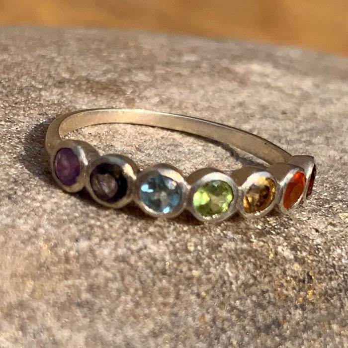 Seven Chakra Gemstone Ring In Sterling Silver For Yoga SSR199_3