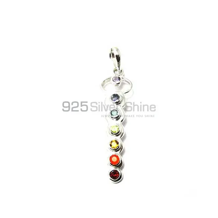 Seven Stone Chakra Pendant With Sterling Silver SSCP172