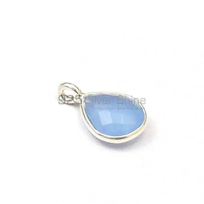 Sky Chalcedony Pear Gemstone Single Bail Bezel Sterling Silver Gemstone Connector 925GC223