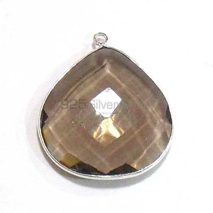 Smoky Quartz Heart Gemstone Single Bail Bezel Sterling Silver Gemstone Connector 925GC282