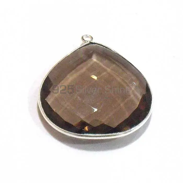 Smoky Quartz Heart Gemstone Single Bail Bezel Sterling Silver Gemstone Connector 925GC282_1