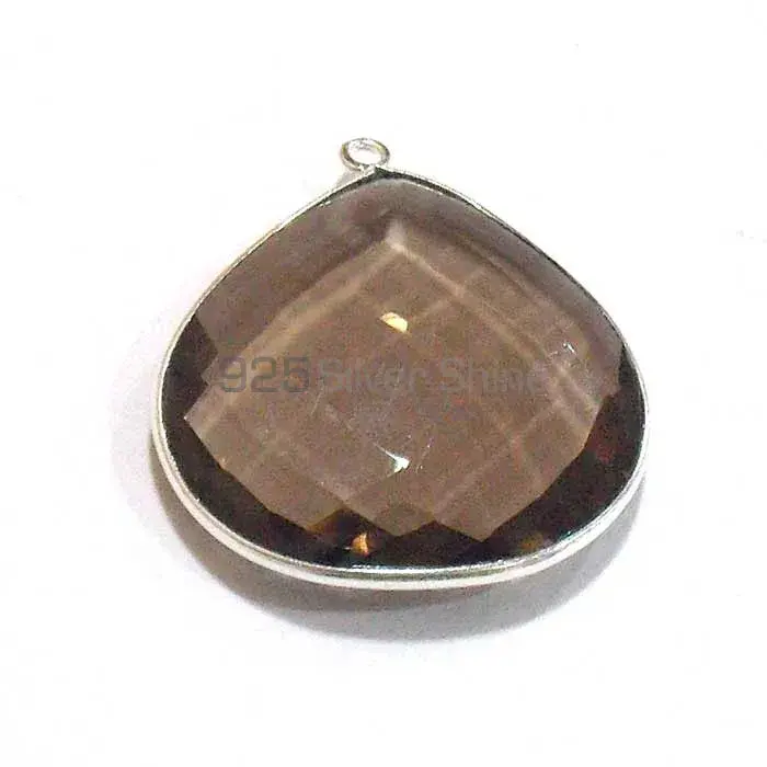 Smoky Quartz Heart Gemstone Single Bail Bezel Sterling Silver Gemstone Connector 925GC282_2