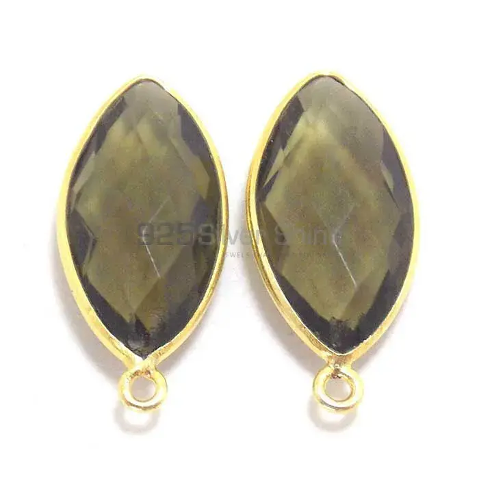 Smoky Quartz Marquise Gemstone Single Bail Bezel Sterling Silver Gold Vermeil Gemstone Connector 925GC264