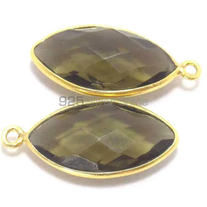 Smoky Quartz Marquise Gemstone Single Bail Bezel Sterling Silver Gold Vermeil Gemstone Connector 925GC264_1