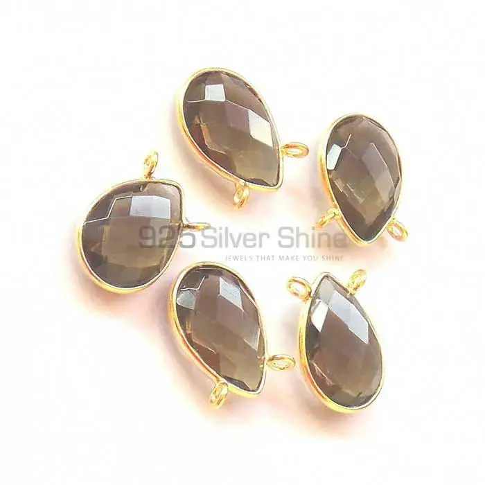Smoky Quartz Pear Gemstone Double Bail Bezel Sterling Silver Gold Vermeil Gemstone Connector 925GC339