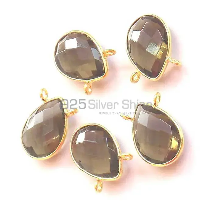 Smoky Quartz Pear Gemstone Double Bail Bezel Sterling Silver Gold Vermeil Gemstone Connector 925GC339_0