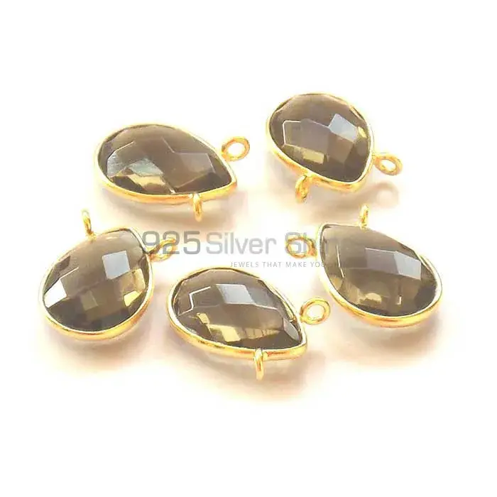 Smoky Quartz Pear Gemstone Double Bail Bezel Sterling Silver Gold Vermeil Gemstone Connector 925GC339_1
