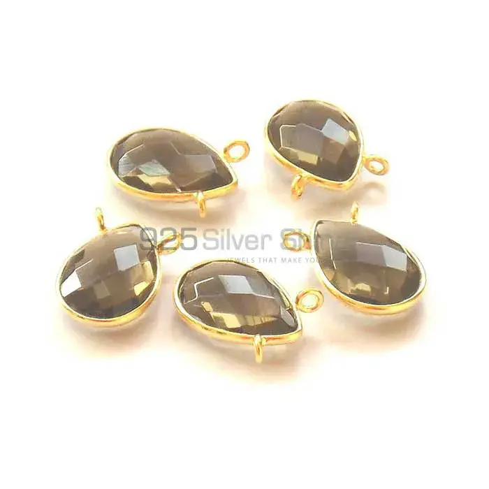 Smoky Quartz Pear Gemstone Double Bail Bezel Sterling Silver Gold Vermeil Gemstone Connector 925GC339_2