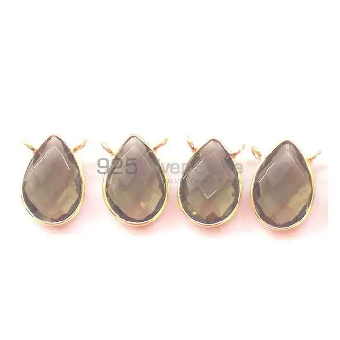 Smoky Quartz Pear Gemstone Double Bail Bezel Sterling Silver Gold Vermeil Gemstone Connector 925GC339_3