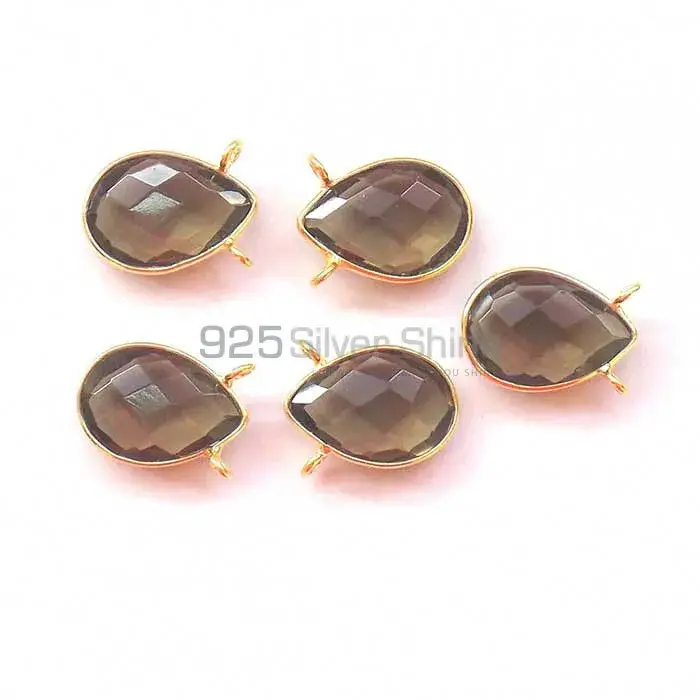 Smoky Quartz Pear Gemstone Double Bail Bezel Sterling Silver Gold Vermeil Gemstone Connector 925GC339_4