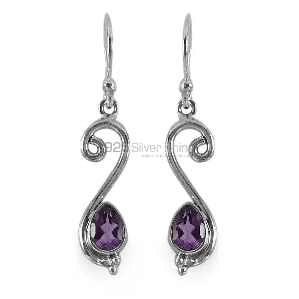 Solid 925 Silver Earrings In Genuine Amethyst Gemstone 925SE1322_0